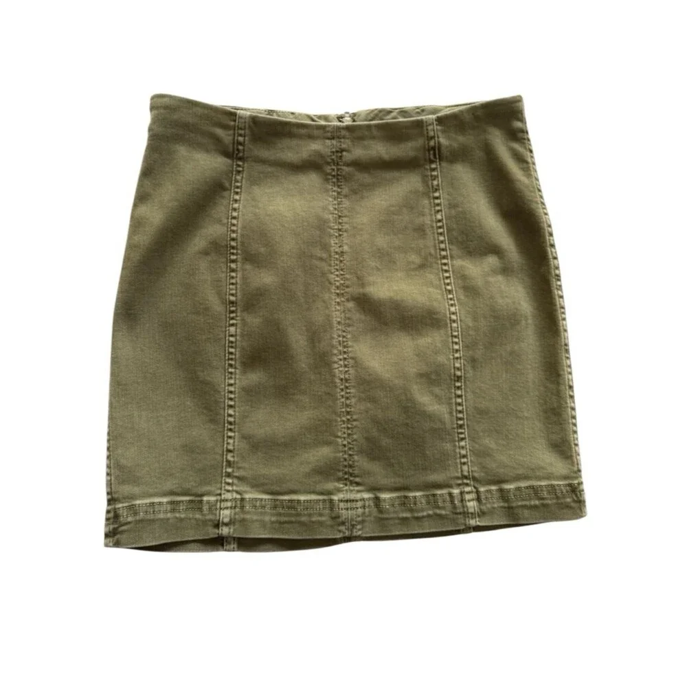 Free People Modern Femme Denim Mini Skirt - Olive Green - Size 6